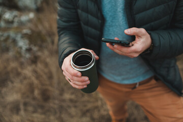 delicious aromatic coffee, in a cup, beans, natural, ground