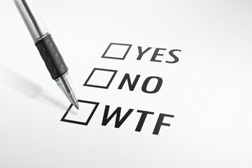 Funny strange questionnaire with pen choosing wtf