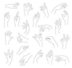 Fototapeta na wymiar Collection of hands and fingers vector illustration. Line of hand gestures. Logo and graphic design arms on white background.