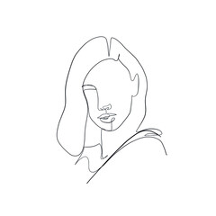 Minimal line vector woman. Linear glamour portrait woman. Portrait of girl. Linear glamour logo in minimal style for beauty salon, beautician, makeup artist, stylist. Hand drawn art.