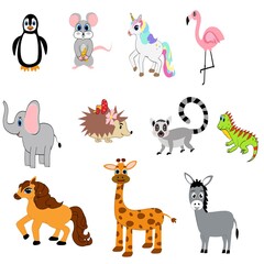 Cute animals set illustration,  vector collection: farm animals,sea animals wild animals, 