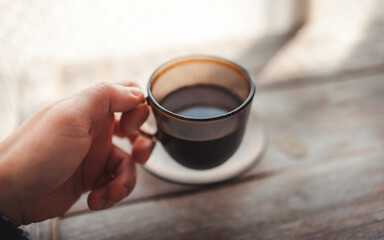 delicious aromatic coffee, in a cup, beans, natural, ground