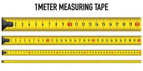 yellow measure ruler meter vector tape metric centimeter illustration on white background. one long straight line 100 cm size tool. stock construction instrument rule millimeter distance