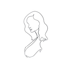 Minimal line vector woman. Linear glamour portrait woman. Portrait profile of girl. Linear glamour logo in minimal style for beauty salon, beautician, makeup artist, stylist. Hand drawn art.