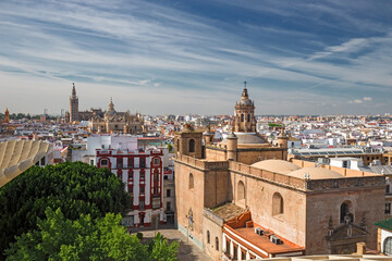Panoramic view from the top of the city of Seville, Spain.