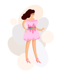 Pillow challenge illustration. Woman in pillow dress. Stay home fashion in coronavirus lockdown