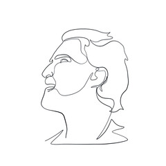 Continuous line portrait man. Minimal silhouette male face. Modern sketch portrait. Outline symbol. Symbol, sign. Vector drawing illustration.