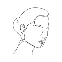 Minimal line vector woman. Linear glamour portrait woman. Portrait of girl. Linear glamour logo in minimal style for beauty salon, beautician, makeup artist, stylist. Hand drawn art.