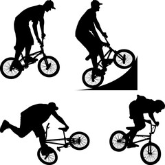 Fototapeta na wymiar boy silhouettes on BMX bicycle