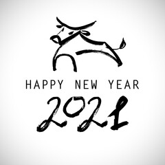Greeting card design template with Chinese calligraphy for 2021 New Year of the ox, bull, cow. Lunar new year 2021. Zodiac sign for greetings card, invitation, posters, banners, calendar