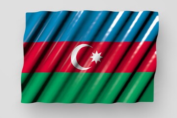 Fototapeta na wymiar pretty anthem day flag 3d illustration. - glossy flag of Azerbaijan with large folds lie isolated on grey