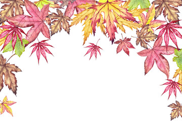 Colorful autumn frame with falling leaves.