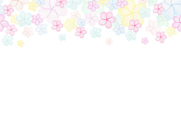 seamless floral border design with pastel colored flowers for party, banner or invitations, simple and joyful watercolor botanic illustration