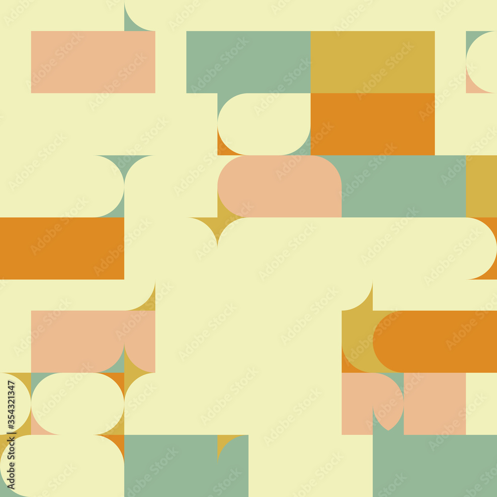 Aufkleber Modern vector abstract seamless geometric pattern with semicircles, circles and squares in retro scandinavian style. Illustration with geometric figures. Design background for wallpaper or textile.