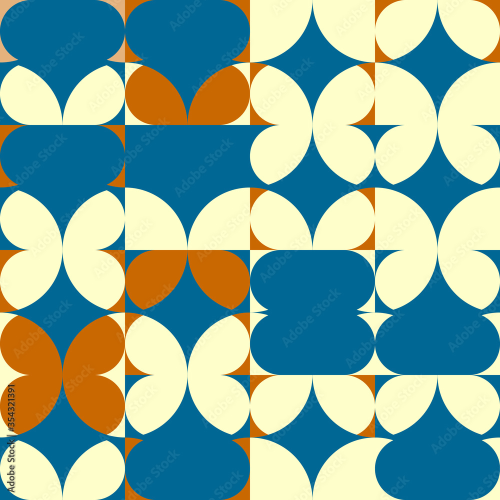 Poster modern vector abstract seamless geometric pattern with semicircles, circles and squares in retro sca
