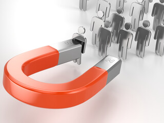 Marketing, targeting and attracting clients concept. Magnet attracting customers. 3d rendering