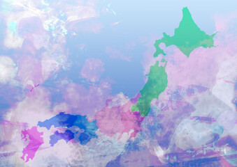 抽象的なピンクのグラデーションの日本地図