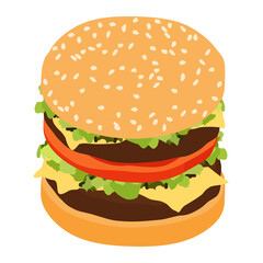 Double Hamburger Classic Burger American Cheeseburger with Lettuce Tomato Onion