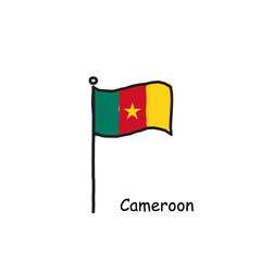 hand drawn sketchy Cameroon flag on the flag pole. three color flag . Stock Vector illustration isolated on white background.