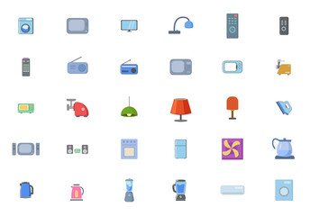 Fototapeta na wymiar Set of household appliances icons. home appliances flat icon set with TV, fridge, kitchen appliances