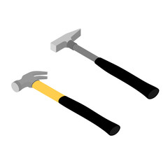 Set of iron hammers with black handle vector icon isolated on white background isometric view.  Working tool.
