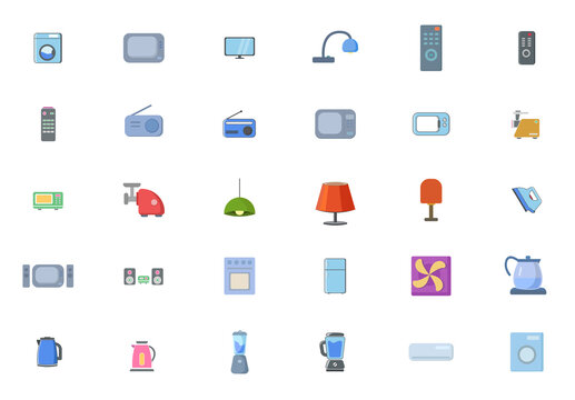 Set of household appliances icons. home appliances flat icon set with TV, fridge, kitchen appliances