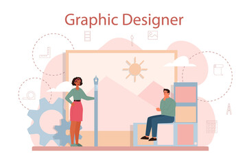 Graphic designer or digital illustrator concept. Picture on the device