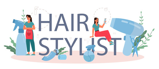 Hair stylist typographic header concept. Idea of hair care in salon.