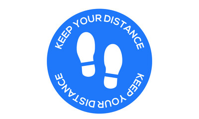 Keep your distance, with foot print, social distancing illustration to indicate or remind people to keep a minimum of 6ft to help prevent the spread of the covid-19 pandemic vector sign 