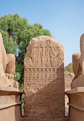 Hieroglyphic carvings on an ancient egyptian temple stone tablet