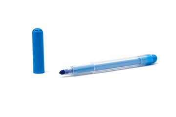 Blue marker pen on isolated background with clipping path. Vivid highlighter and blank space for your design or montage.
