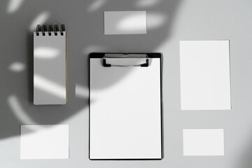 Flat lay composition with blank stationery mock-up