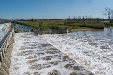 Articial water falls of Kruibeke, Antwerp, Belgium. 
Flood control if the tidal input of the river Scheldt cause risk the the communities