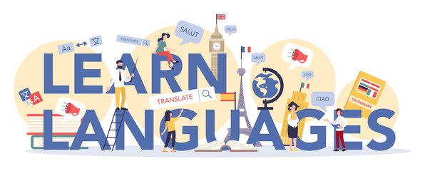 Language learning typographic header concept. Study foreign