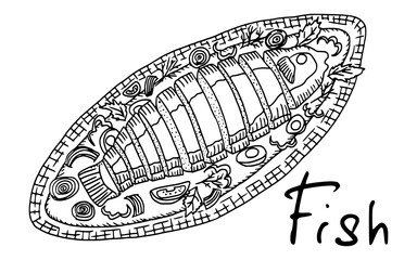 fried fish stuffed sketch drawing doodle picture