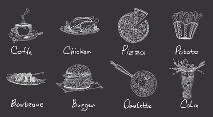 sketches menu products and drinks. new picture