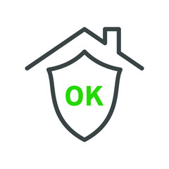 Home quarantine icon with the inscription OK, indicates security in self-isolation, avoid infection with coronavirus
