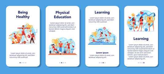 Obraz na płótnie Canvas Physical education lesson school class mobile application banner set.