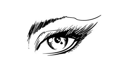 Hand drawn vector illustration. Beautiful woman eye makeup. Fashion sketch.