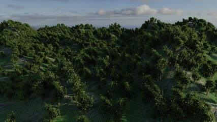 mountain forest. 3d - rendering.
