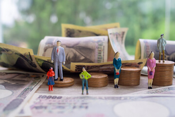 Japanese Yen money concept. Bank and Coins of Japan.