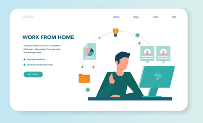 Remote working web banner or landing page. Telework