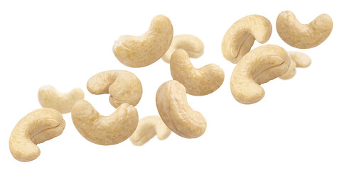 Fototapeta na wymiar Flying delicious cashew nuts, isolated on white background
