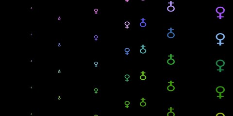 Dark Multicolor vector backdrop with woman's power symbols.
