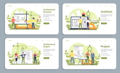 Naklejka premium Architecture web banner or landing page set. Idea of building project