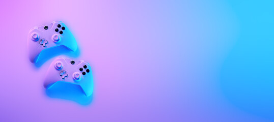 Gamepads in violet snd blue neon colors.