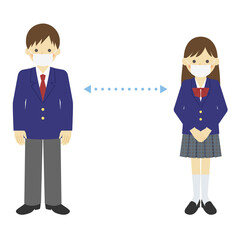 Fototapeta premium マスクをつけた制服の学生 / vector eps