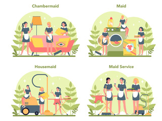 Fototapeta premium Maid service, cleaning service, apartment cleaning set. Woman