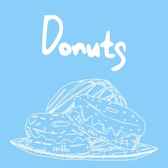 donuts sweets doodle on a bright background. print