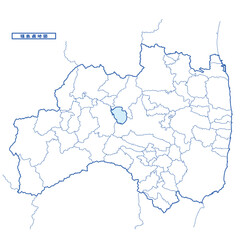 福島県地図 シンプル白地図 市区町村